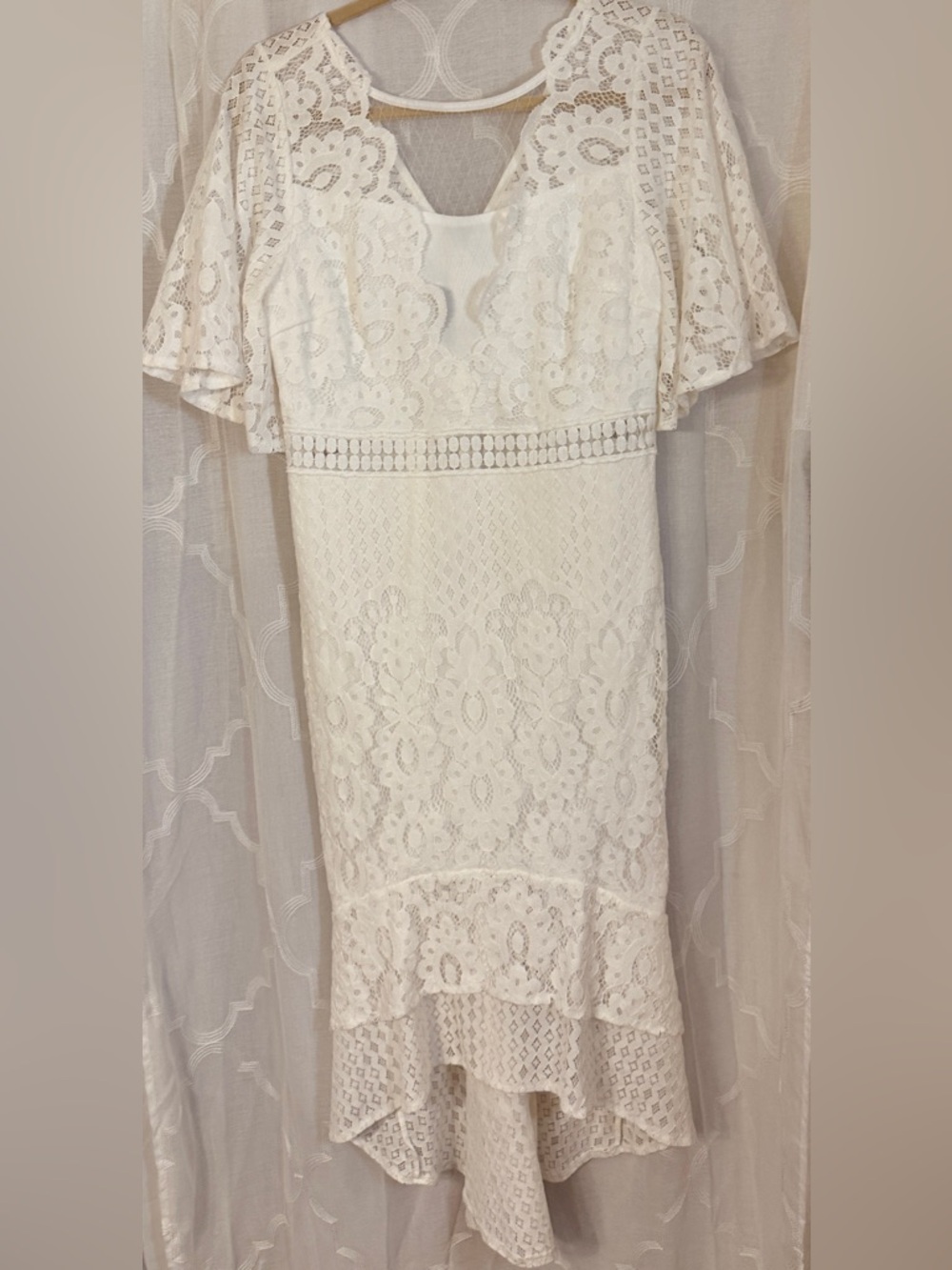 JJ’s House White Lace Dress NWT Size L Bridal Shower Wedding Boho Romantic